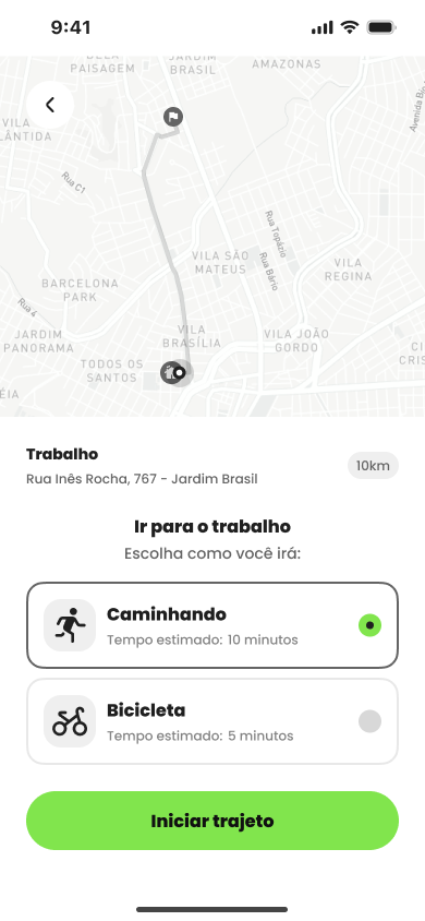 Fluxo de mobilidade sustentável no aplicativo